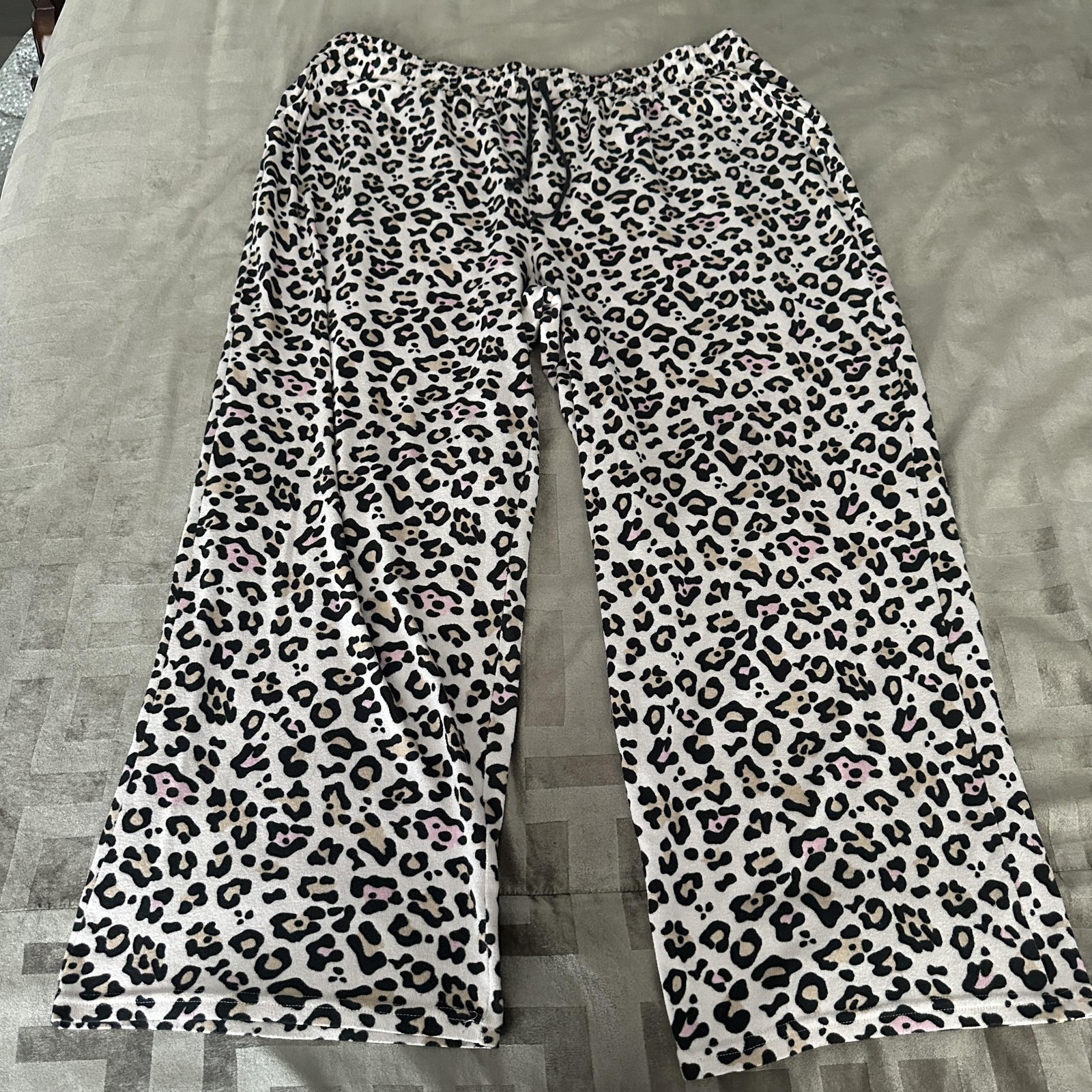 Pajama Pants Womens 2x White Leopard Print Drawstring Lounge Sleep Plus Pockets